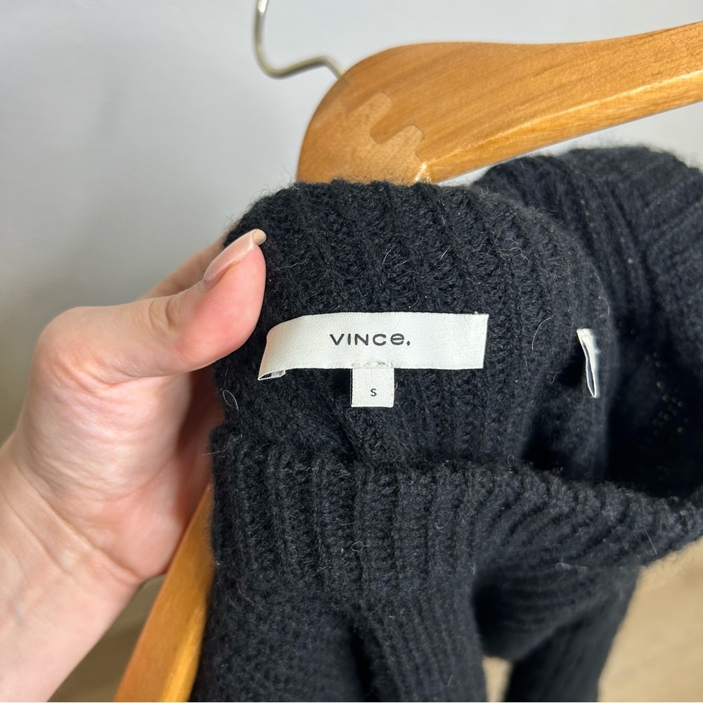 VINCE Cashmere Wool Ribbed Hooded Pullover Sweater Black S - Picture 11 of 12